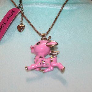 Nwtag Pink Enamel/Clear Crystal Deer Necklace